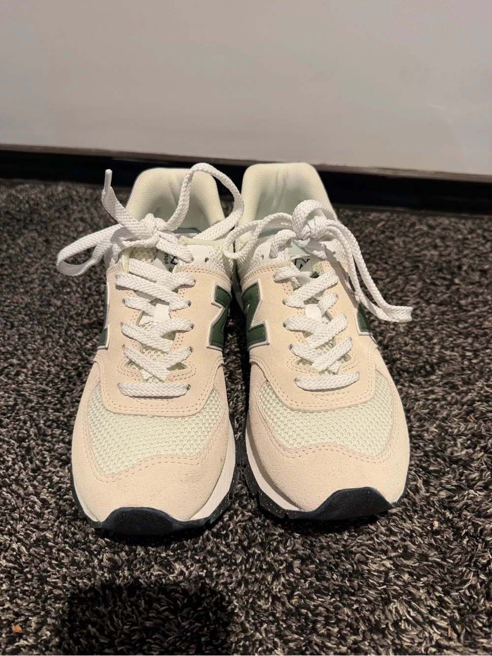 New Balance 574 Cream and Green Women's Athletic Sneaker
